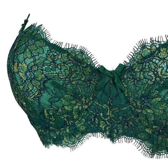 New Victorias Secret Dream Angels • Green Gold Lace Unlined Push-Up No Padding - Picture 4 of 5